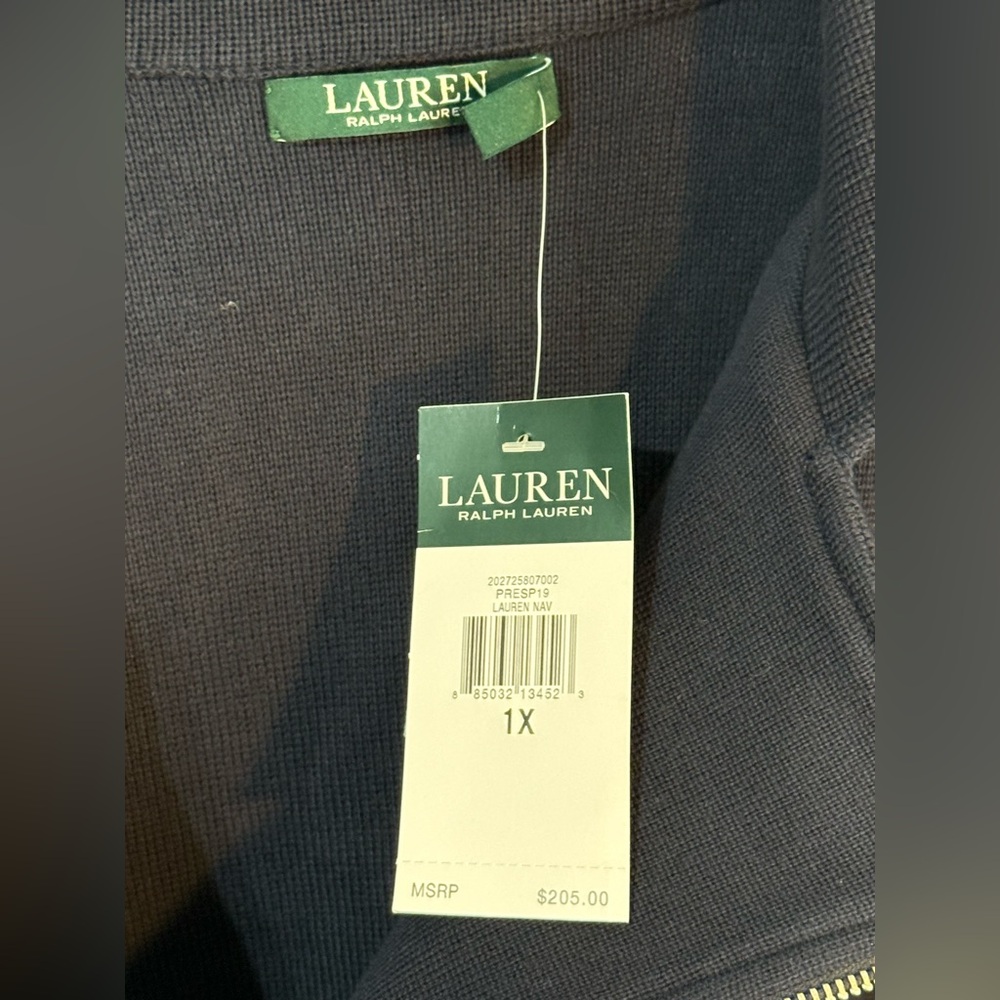 Lauren Ralph Lauren dark navy blue jacket sweater Cotton Blend Front Zipper 1X - Picture 3 of 9